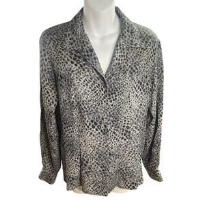 Vintage Talbots Pure Silk Gray Animal Print Button Up Blouse Size 8 Petite